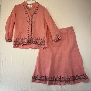 Pink linen Allison Taylor top skirt set size m